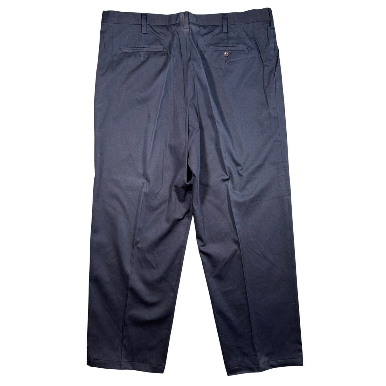 Vintage Eddie Bauer Chino Pants Mens 44 Navy Blue Pleated Front Cotton Twill - Thumbnail 5