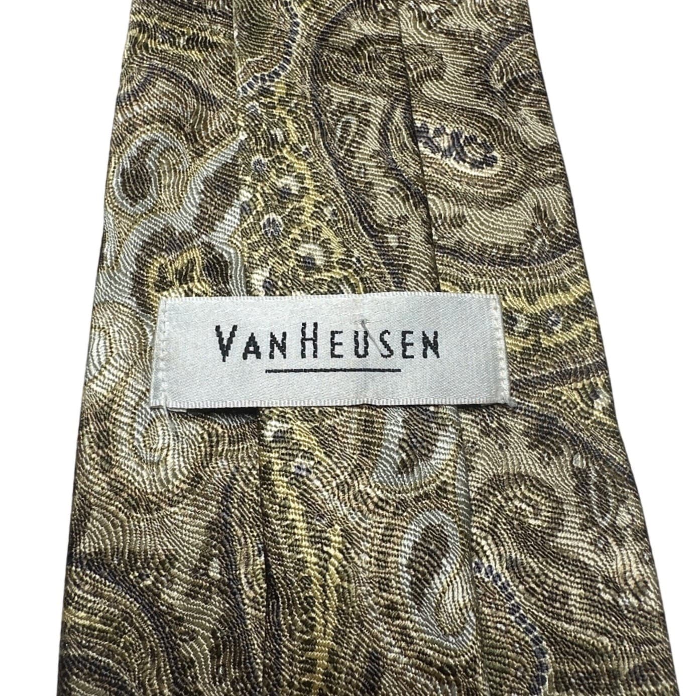 Van Heusen Mens Silk Tie Gold Green Navy Paisley Floral Woven Necktie - Thumbnail 7
