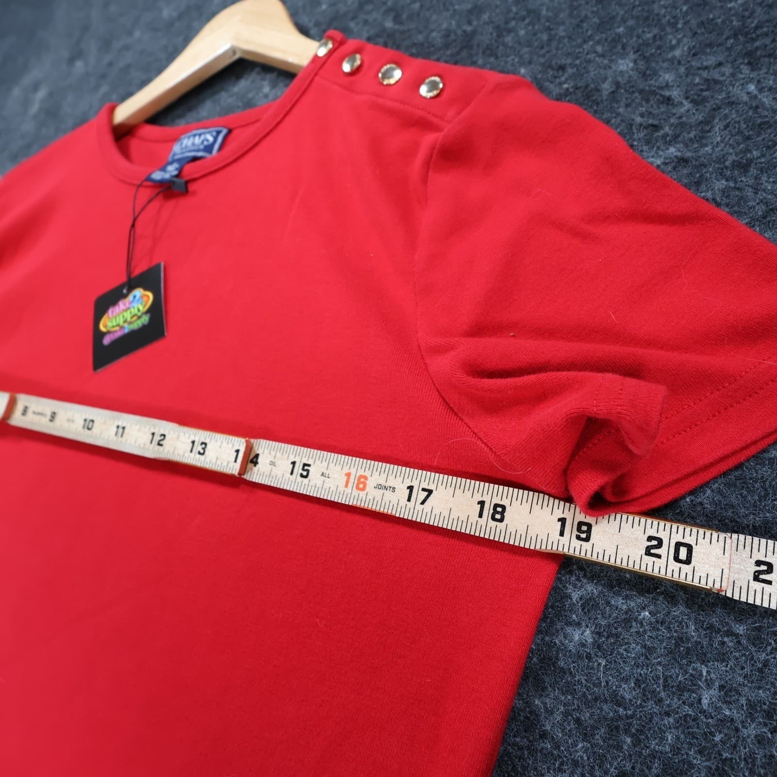 Chaps Classics T-Shirt Womens Large Red Cotton Nautical Button Shoulder Tee - Thumbnail 4