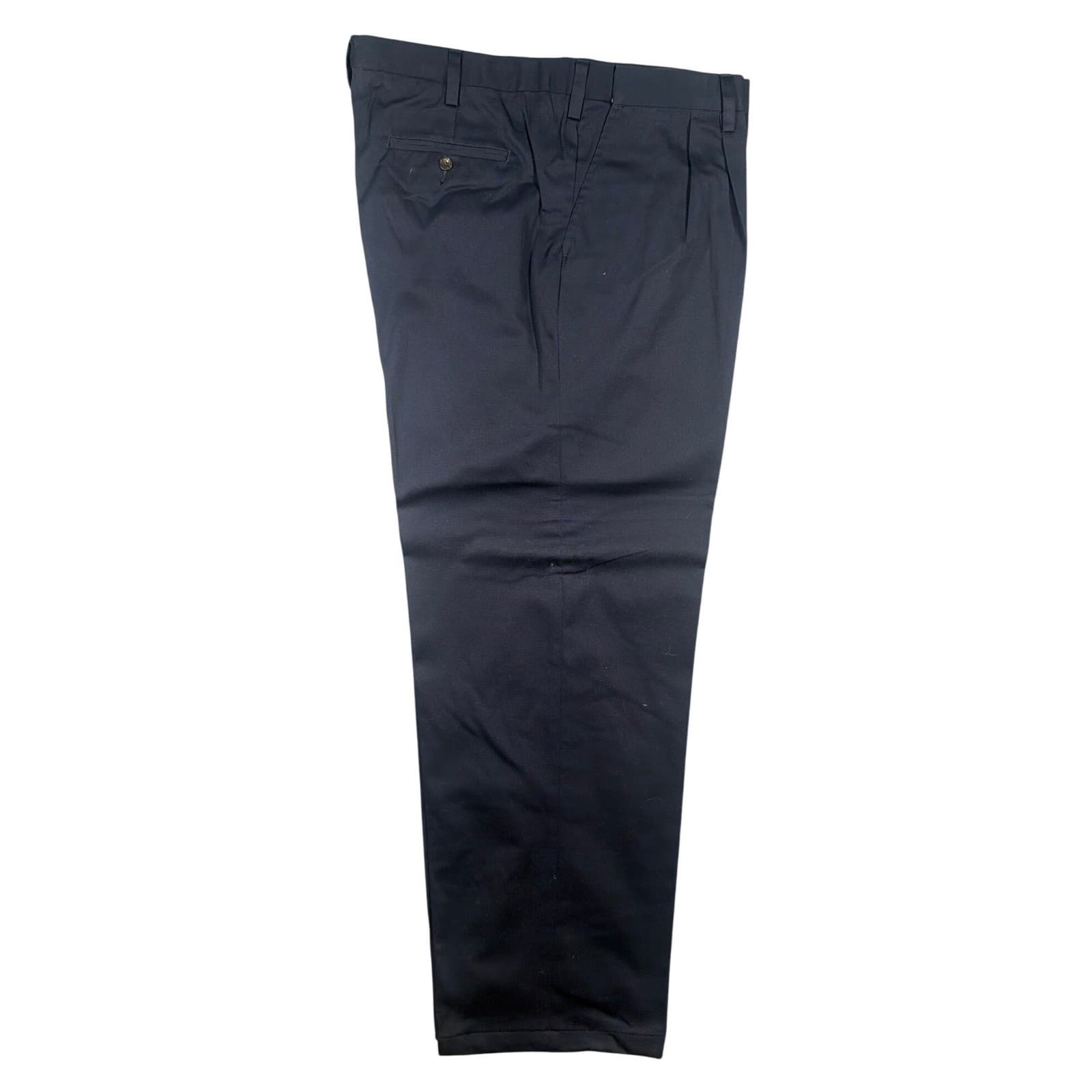 Vintage Eddie Bauer Chino Pants Mens 44 Navy Blue Pleated Front Cotton Twill - Thumbnail 2