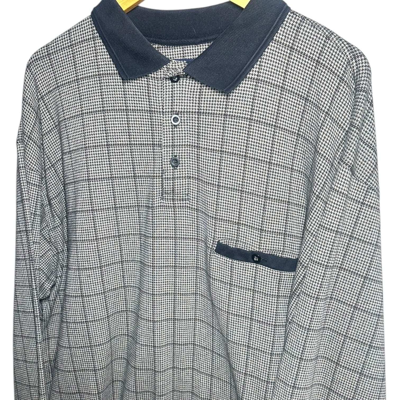 Harbor Bay Men's 2XLT Long Sleeve Polo Shirt Gray Houndstooth Big & Tall - Thumbnail 4