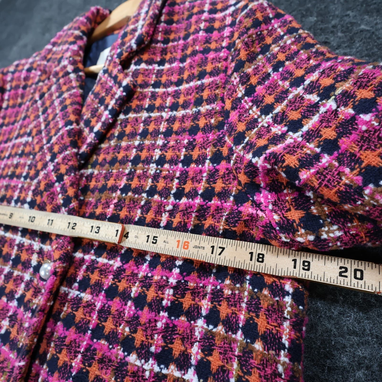 Aura Tweed Coat Women Small Pink Excellent Double Breasted Plaid Peacoat - Thumbnail 3