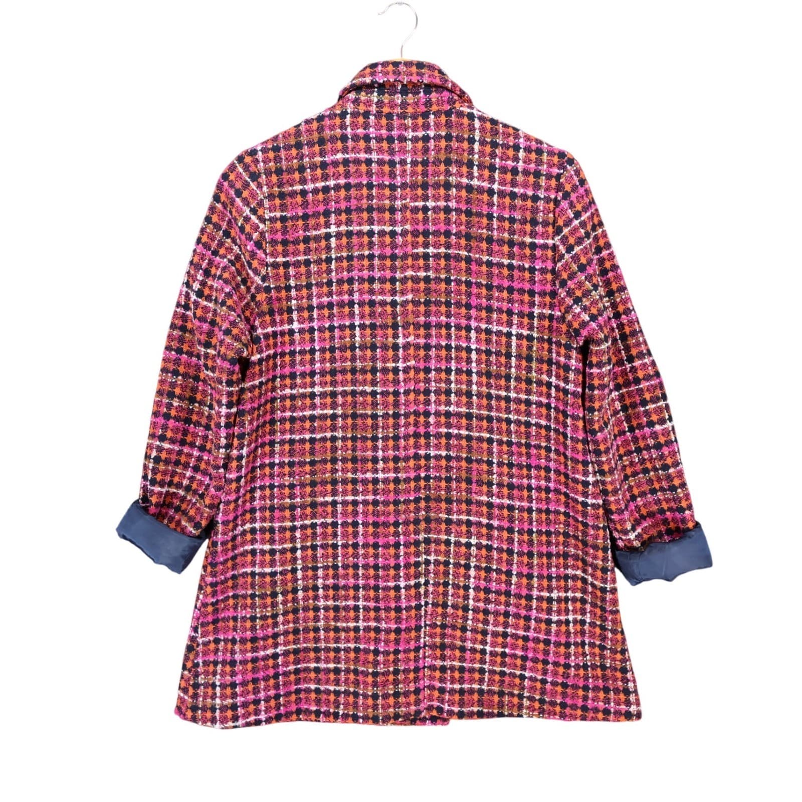 Aura Tweed Coat Women Small Pink Excellent Double Breasted Plaid Peacoat - Thumbnail 2