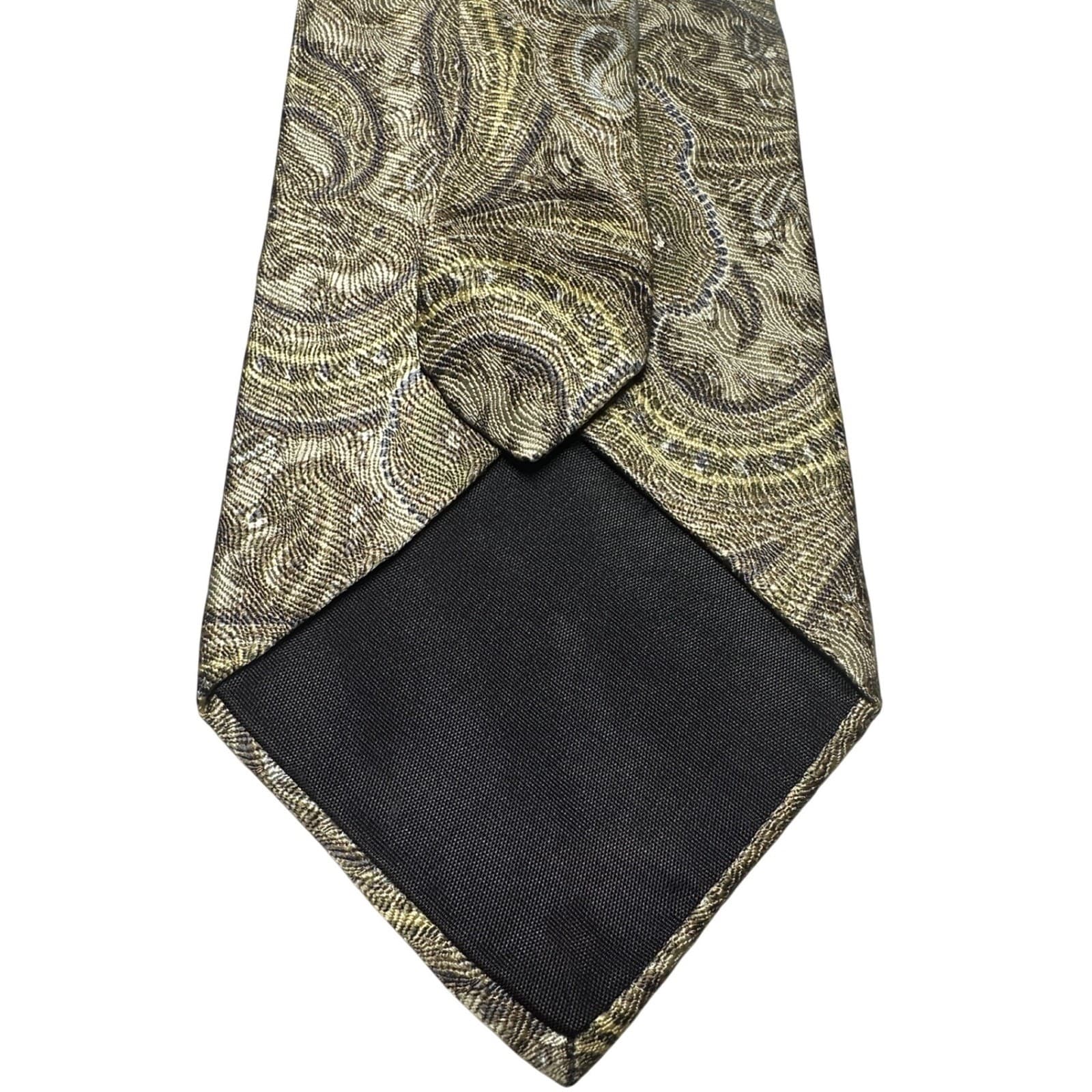 Van Heusen Mens Silk Tie Gold Green Navy Paisley Floral Woven Necktie - Thumbnail 3