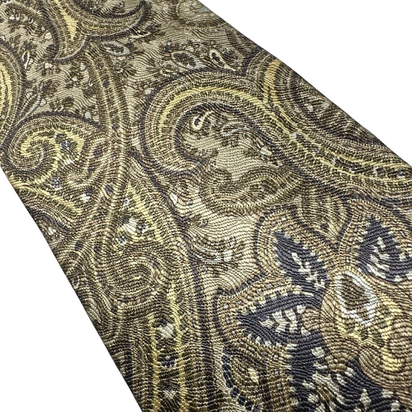 Van Heusen Mens Silk Tie Gold Green Navy Paisley Floral Woven Necktie - Thumbnail 4