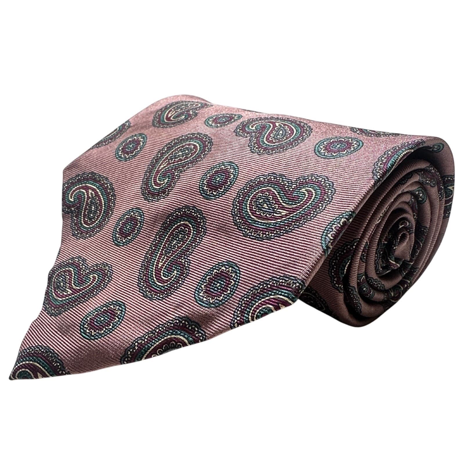 Resilio Mens Silk Tie Mauve Pink Paisley Medallion Pattern Made in USA Vintage - Thumbnail 5