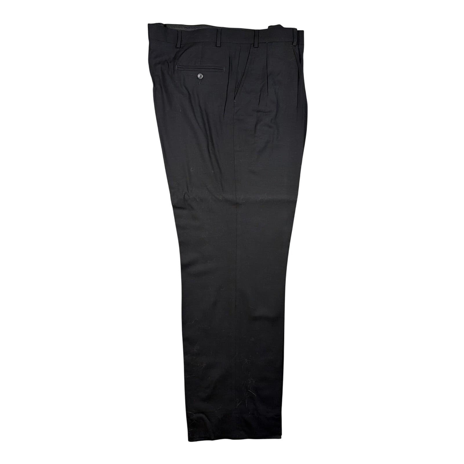 Irvine Park Dress Pants Men 44XL Black 100% Worsted Wool Pleated Front - Thumbnail 2