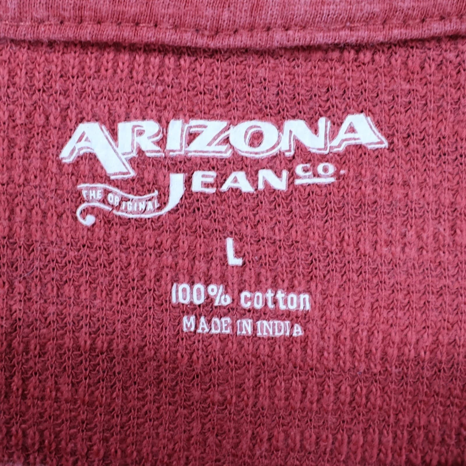 Arizona Jean Co Thermal Shirt Mens Large Red Cotton Waffle Knit Long Sleeve - Thumbnail 7