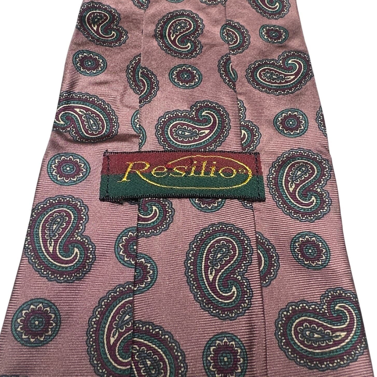 Resilio Mens Silk Tie Mauve Pink Paisley Medallion Pattern Made in USA Vintage - Thumbnail 7