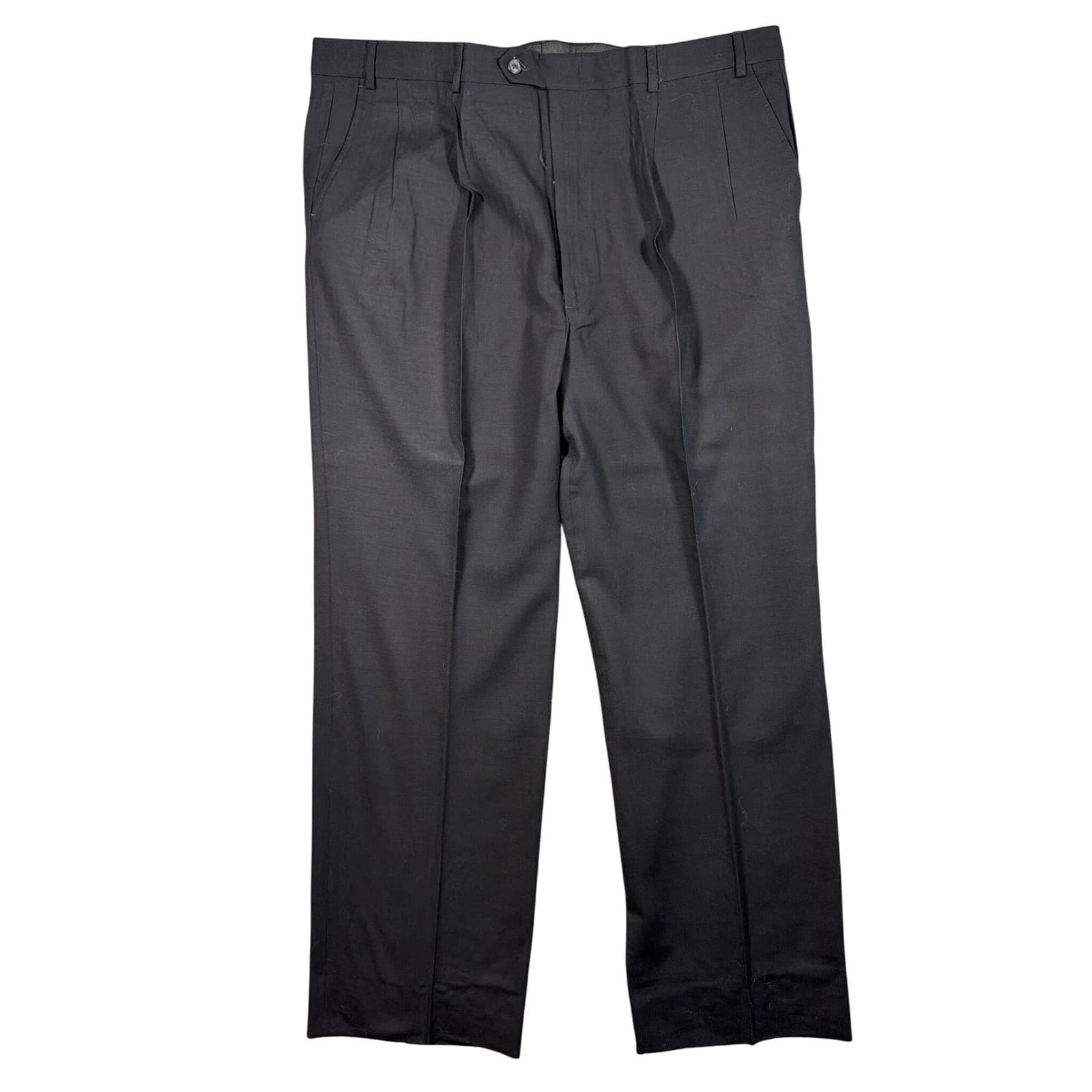 Irvine Park Dress Pants Men 44XL Black 100% Worsted Wool Pleated Front - Thumbnail 4