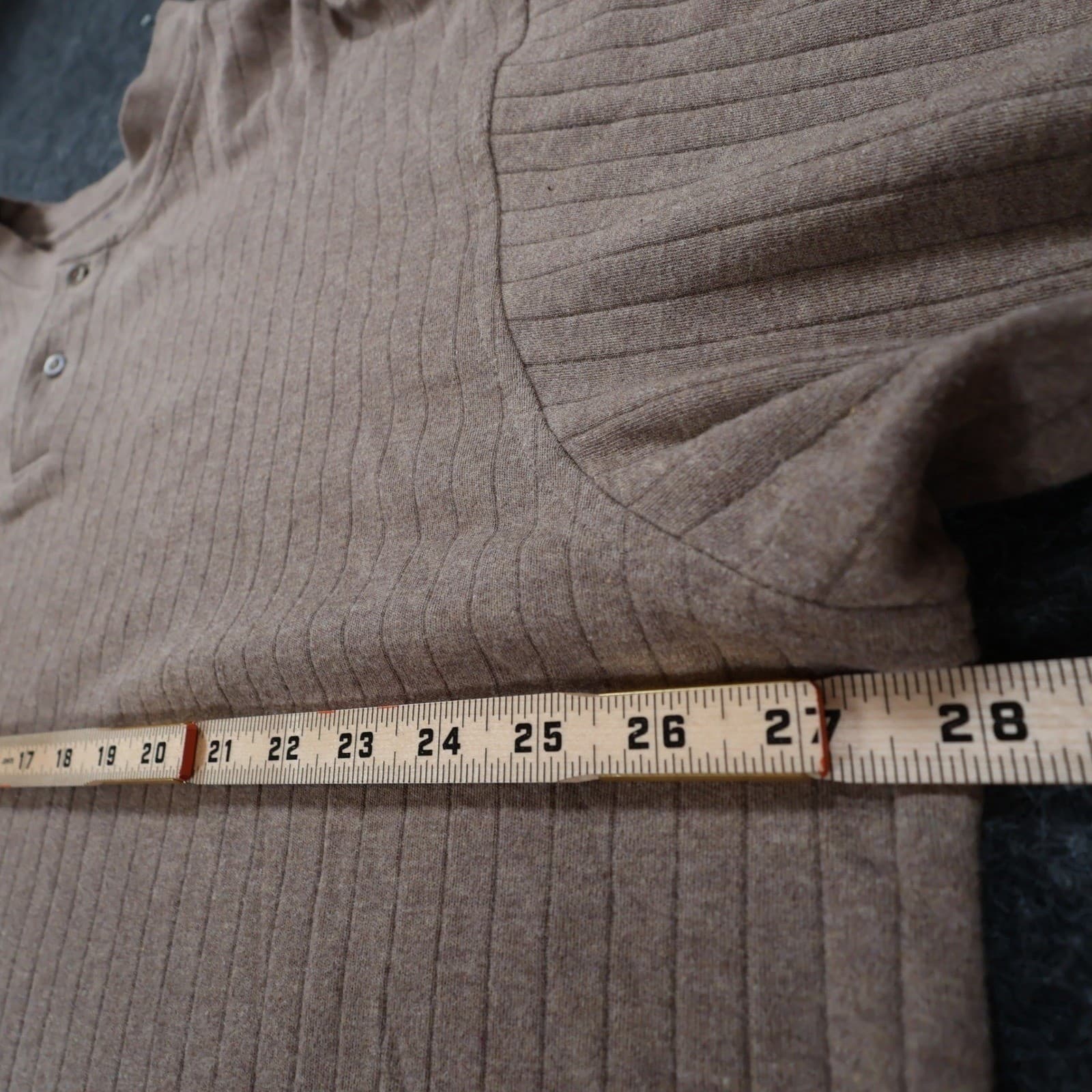 Roundtree Yorke Henley Mens 2X Brown Excellent Ribbed Texture - Thumbnail 3