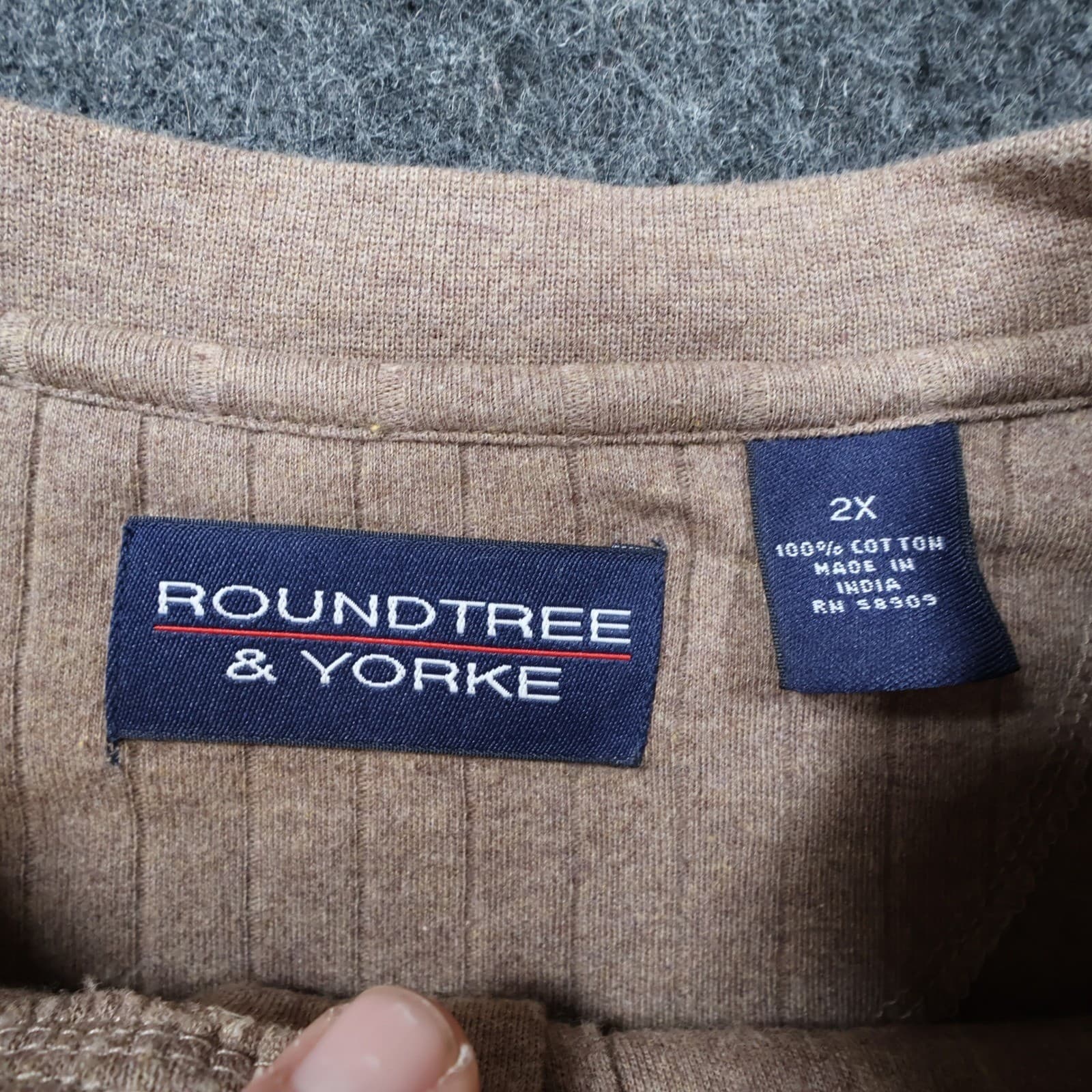 Roundtree Yorke Henley Mens 2X Brown Excellent Ribbed Texture - Thumbnail 7