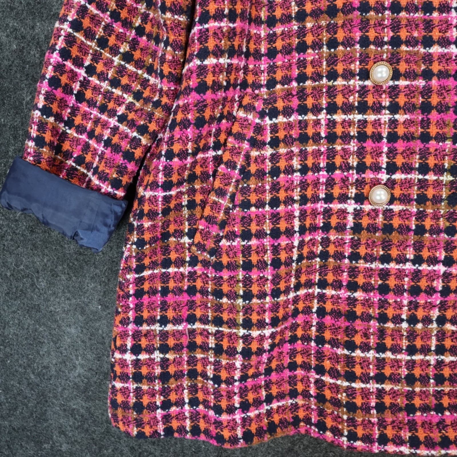 Aura Tweed Coat Women Small Pink Excellent Double Breasted Plaid Peacoat - Thumbnail 11