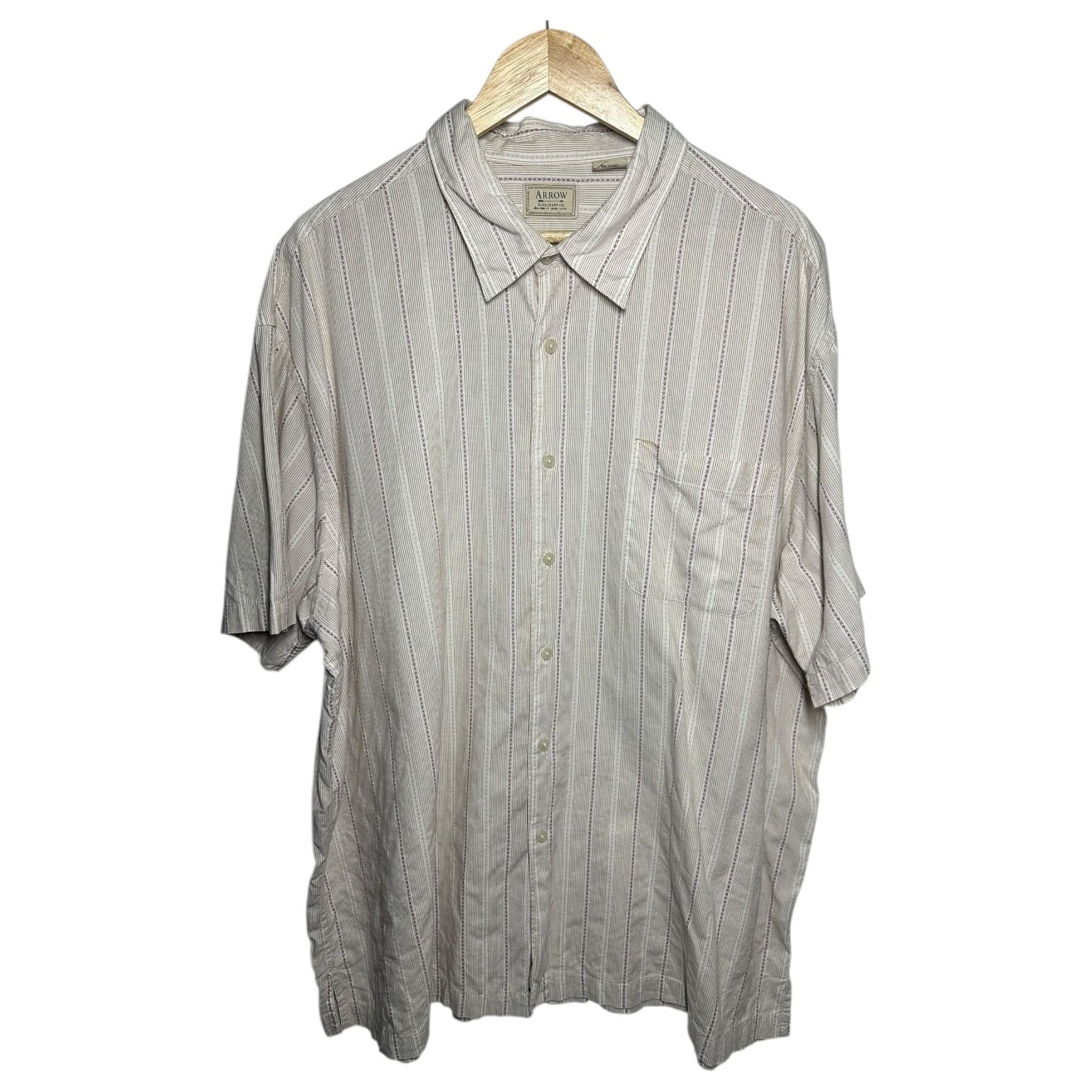 Arrow Men's Size XXL Striped Short Sleeve Cotton Shirt - Thumbnail 2