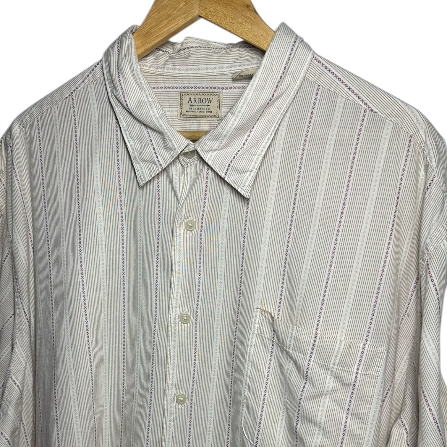 Arrow Men's Size XXL Striped Short Sleeve Cotton Shirt - Thumbnail 4