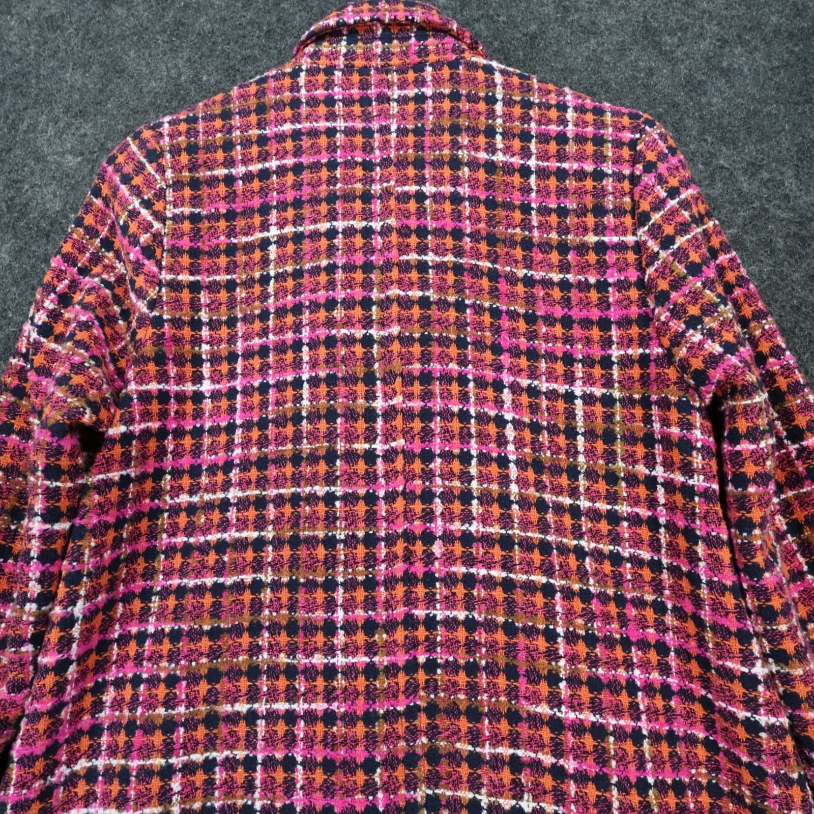 Aura Tweed Coat Women Small Pink Excellent Double Breasted Plaid Peacoat - Thumbnail 13