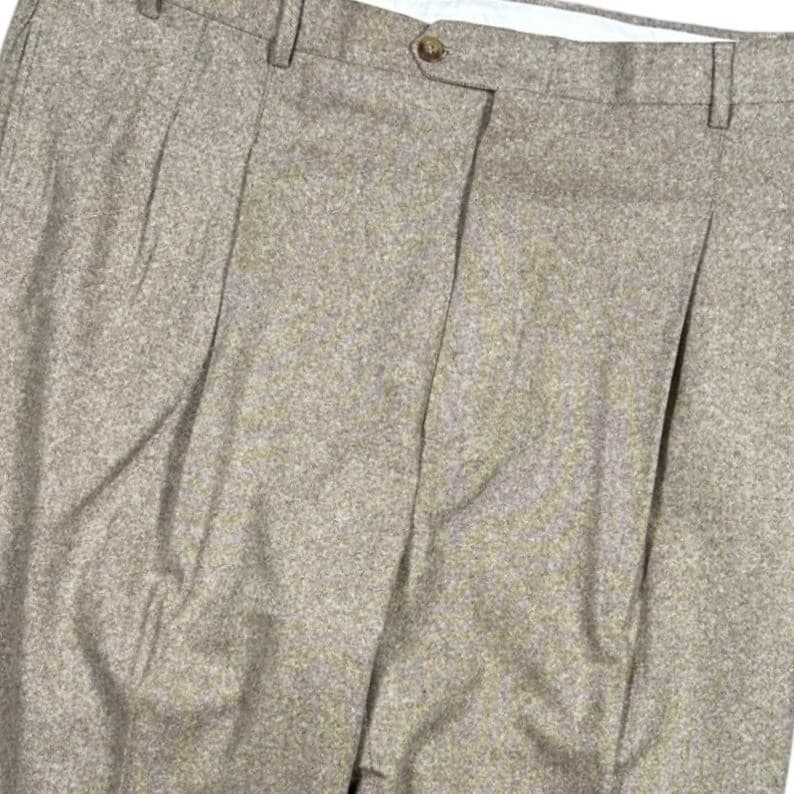Irvine Park Mens Size 44 Wool Cashmere Blend Pleated Dress Pants Tan 42x33.5 - Thumbnail 3