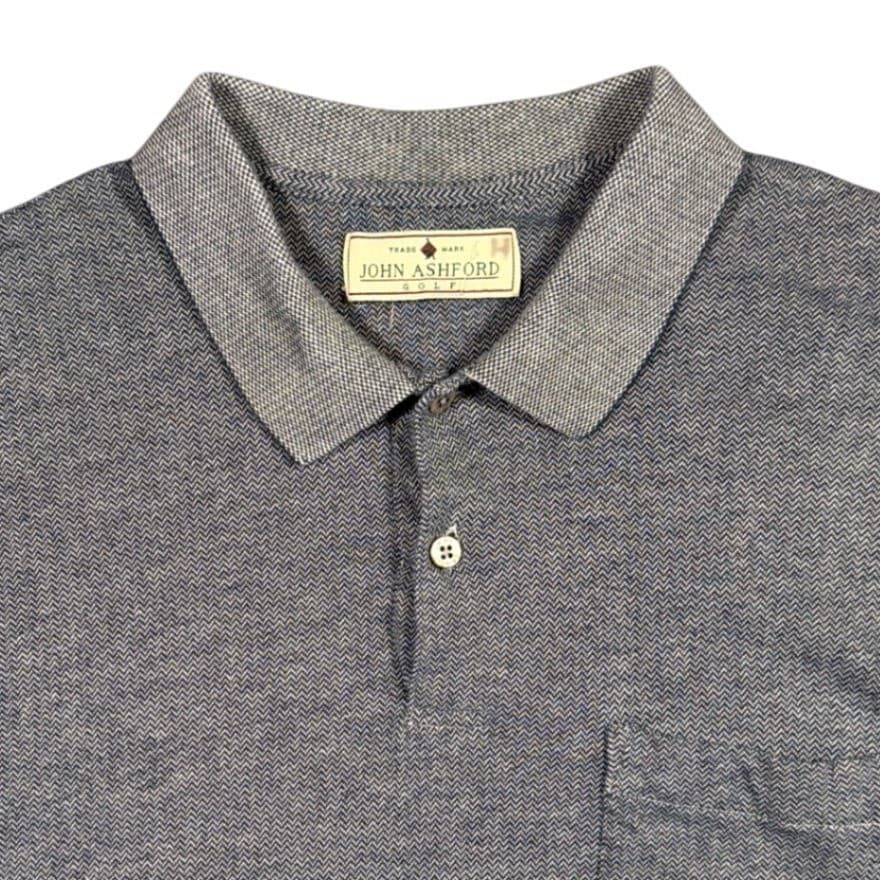 John Ashford Golf Polo Mens L Blue Herringbone Knit Pocket Short Sleeve - Thumbnail 5