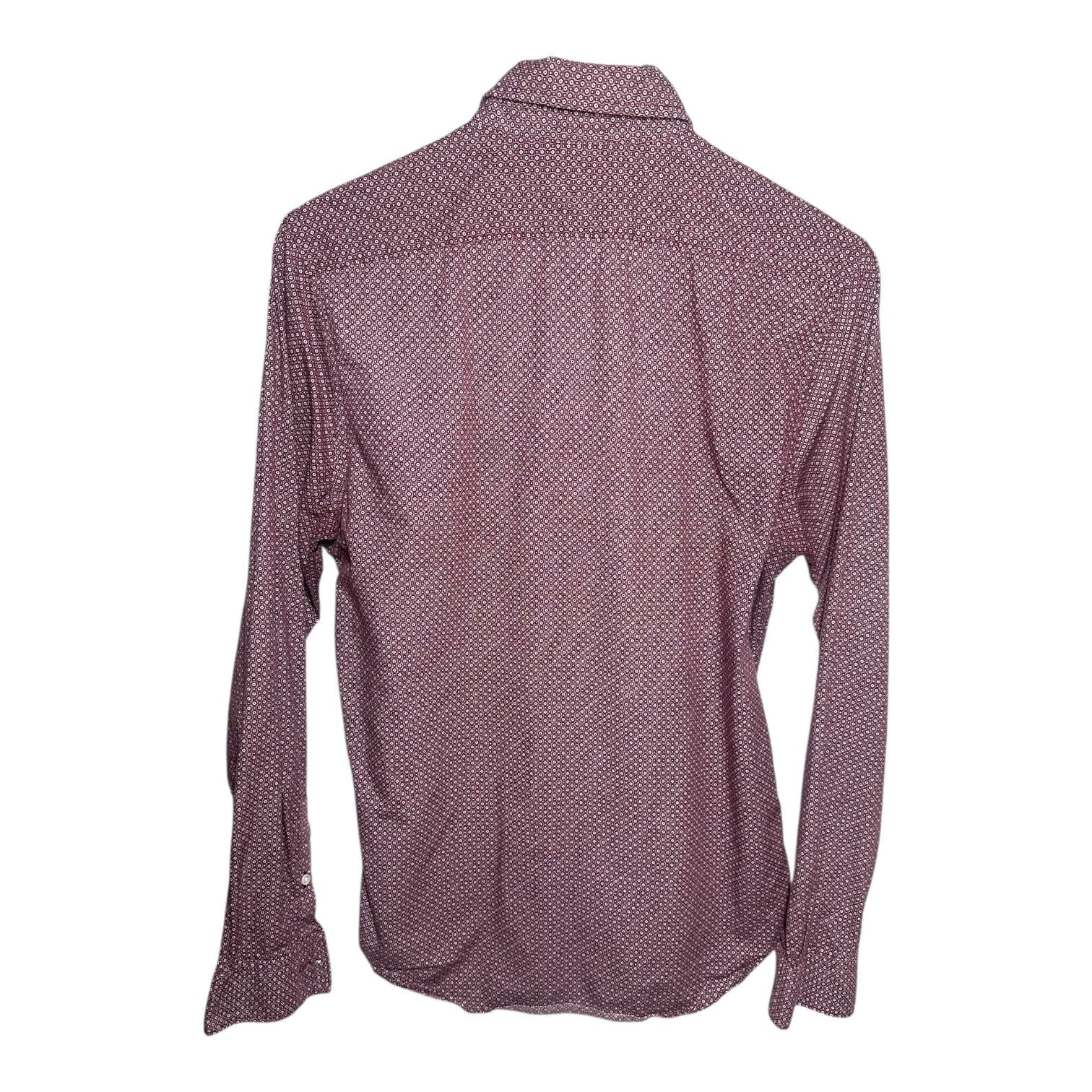 Express Men's Size Small Maroon Geometric Pattern Long Sleeve Button-Up Shirt - Thumbnail 3