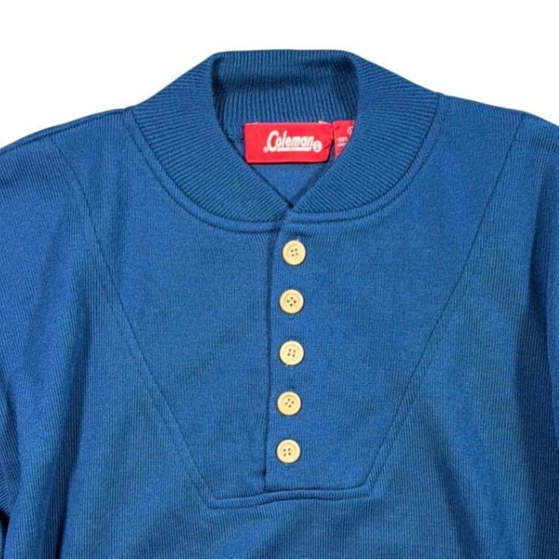 Coleman Pullover Sweater Mens Large Blue Excellent Henley Ribbed Knit - Thumbnail 3
