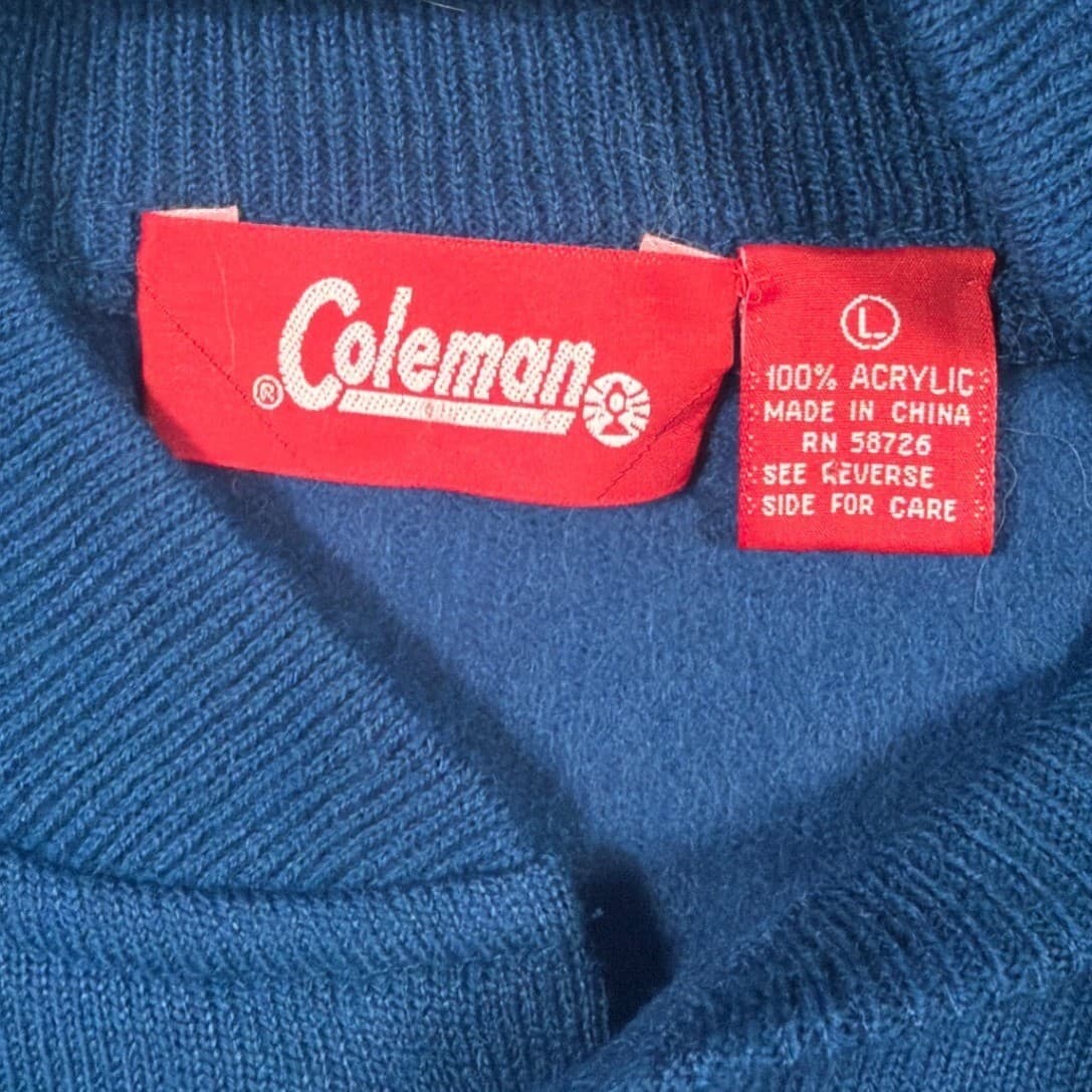 Coleman Pullover Sweater Mens Large Blue Excellent Henley Ribbed Knit - Thumbnail 5