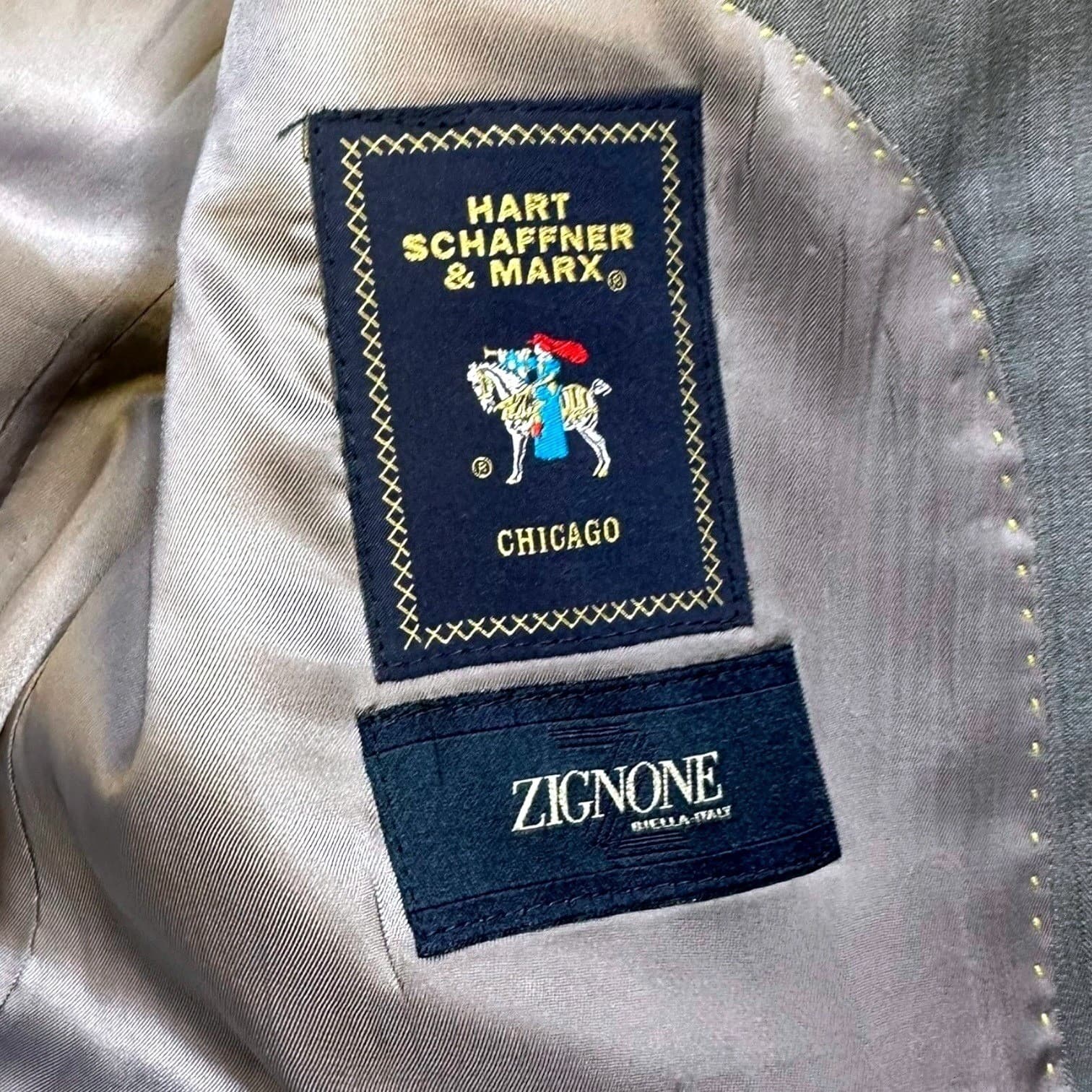 Hart Schaffner Marx Blazer Mens 42L Gray Excellent Zignone Wool Herringbone - Thumbnail 7