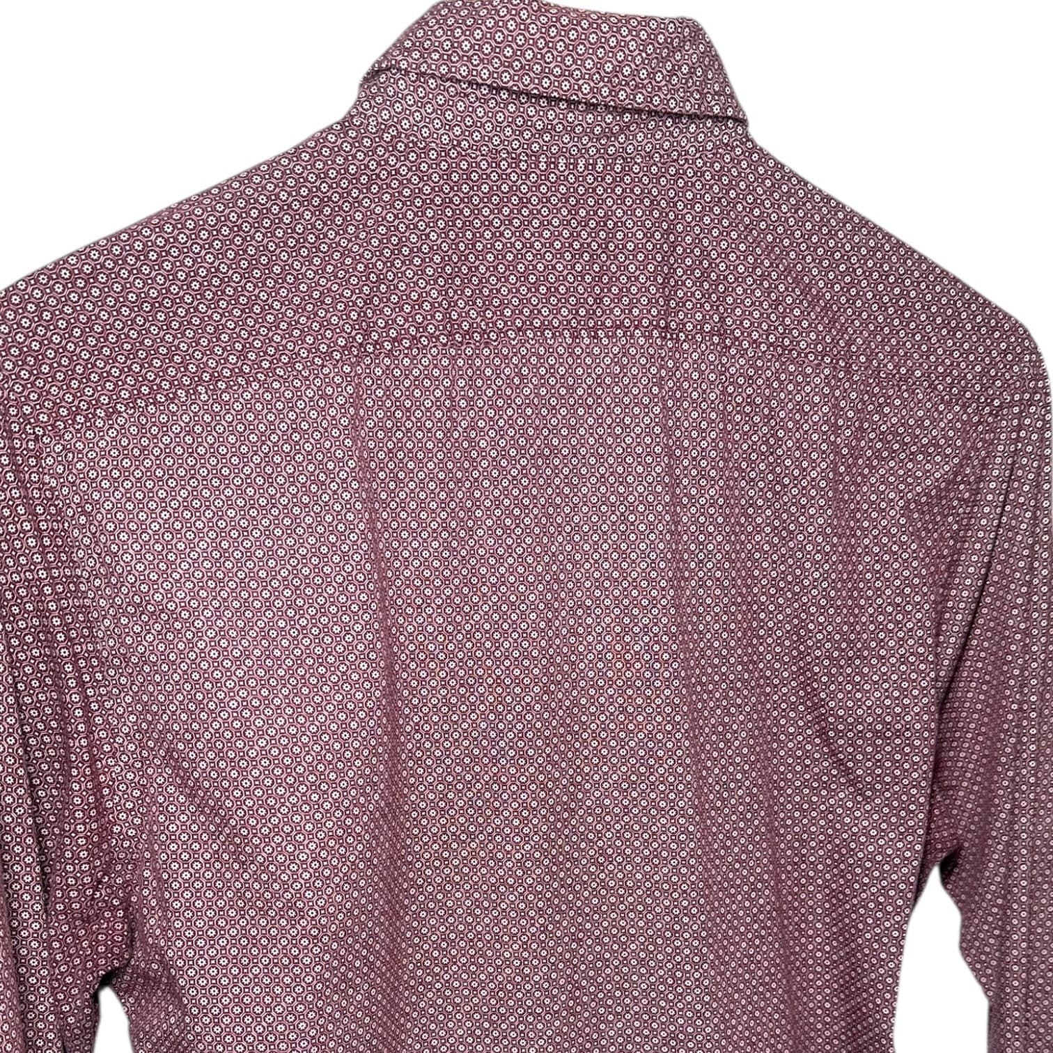 Express Men's Size Small Maroon Geometric Pattern Long Sleeve Button-Up Shirt - Thumbnail 5