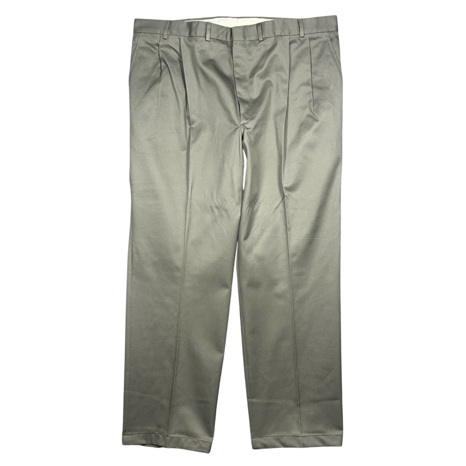 Lands' End Dress Pants Men 44 Long Olive Green Pleated Cotton Chinos - Thumbnail 4