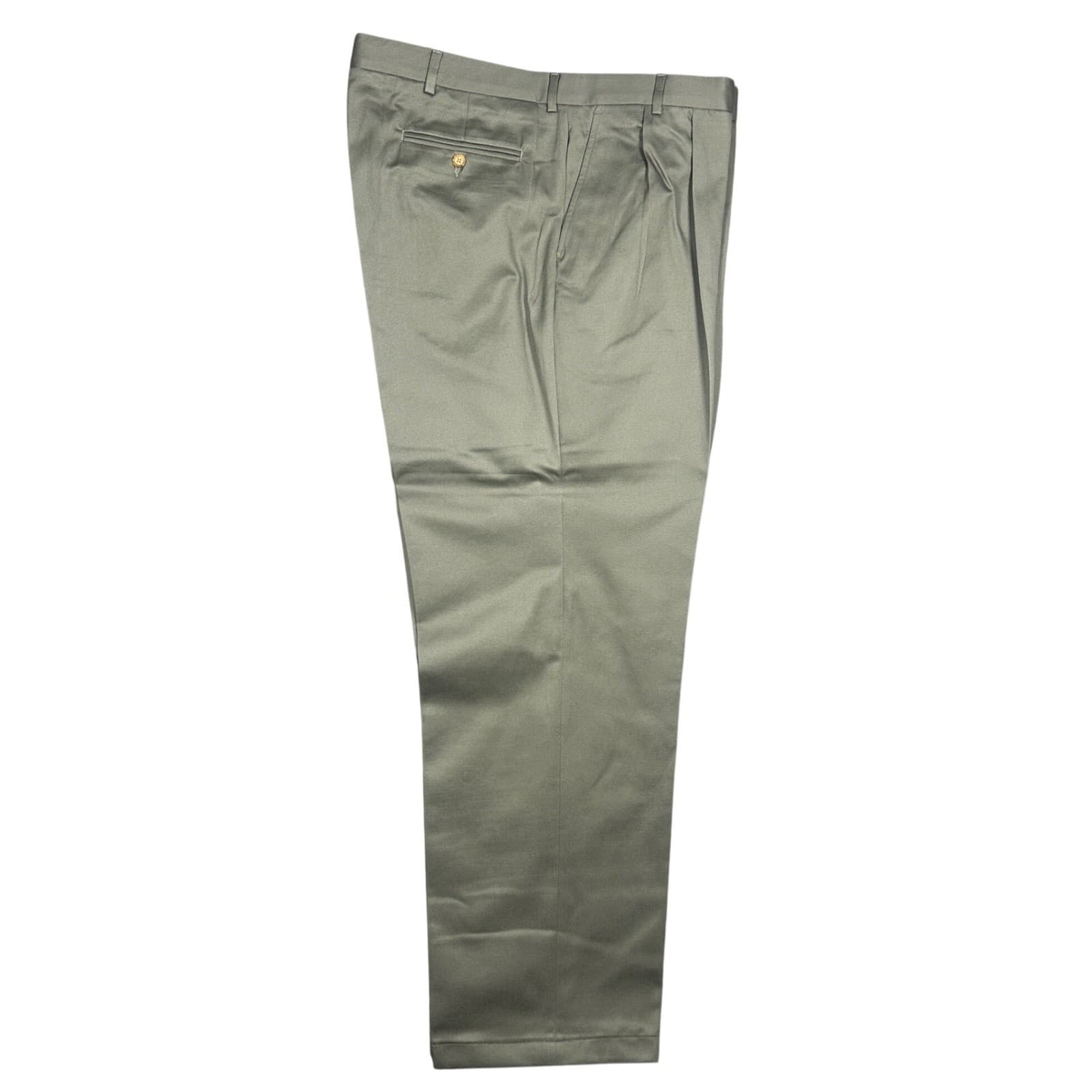 Lands' End Dress Pants Men 44 Long Olive Green Pleated Cotton Chinos - Thumbnail 2