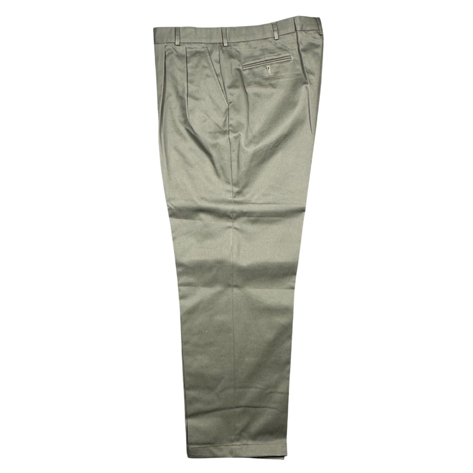 Lands' End Dress Pants Men 44 Long Olive Green Pleated Cotton Chinos - Thumbnail 3