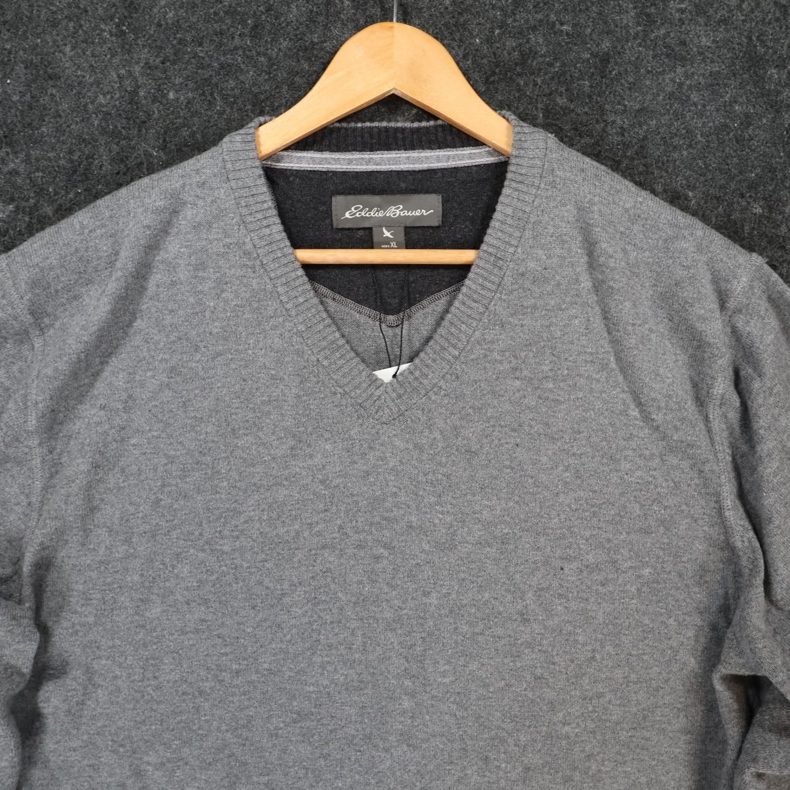 Eddie Bauer V-Neck Sweater Mens XL Gray Excellent Classic Knit - Thumbnail 10