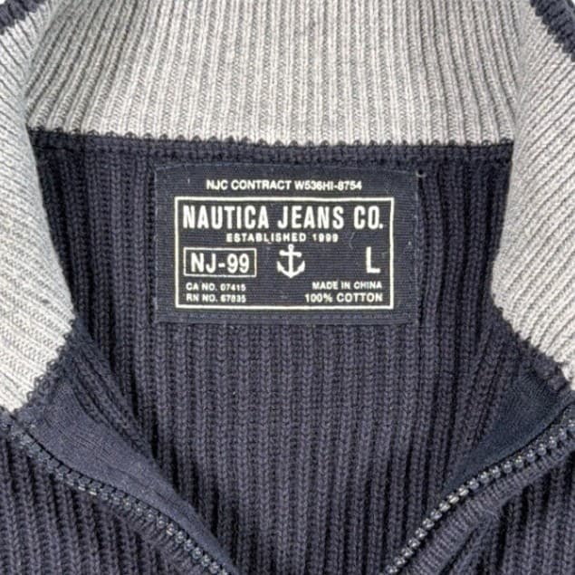 Vintage Nautica Jeans Co Sweater Mens L Navy Blue 1/4 Zip Ribbed Cotton - Thumbnail 5