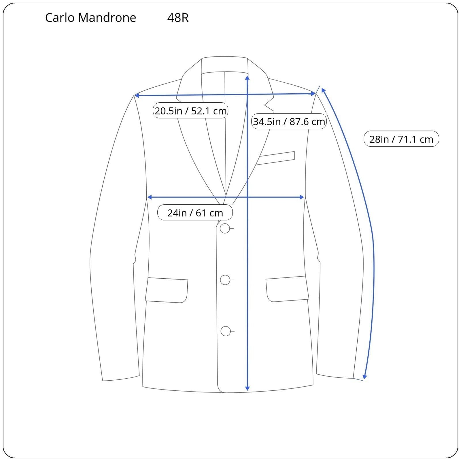 Carlo Mandrone Mens Grey 100% Pure New Wool 3-Button Blazer Sport Coat 48R - Thumbnail 8