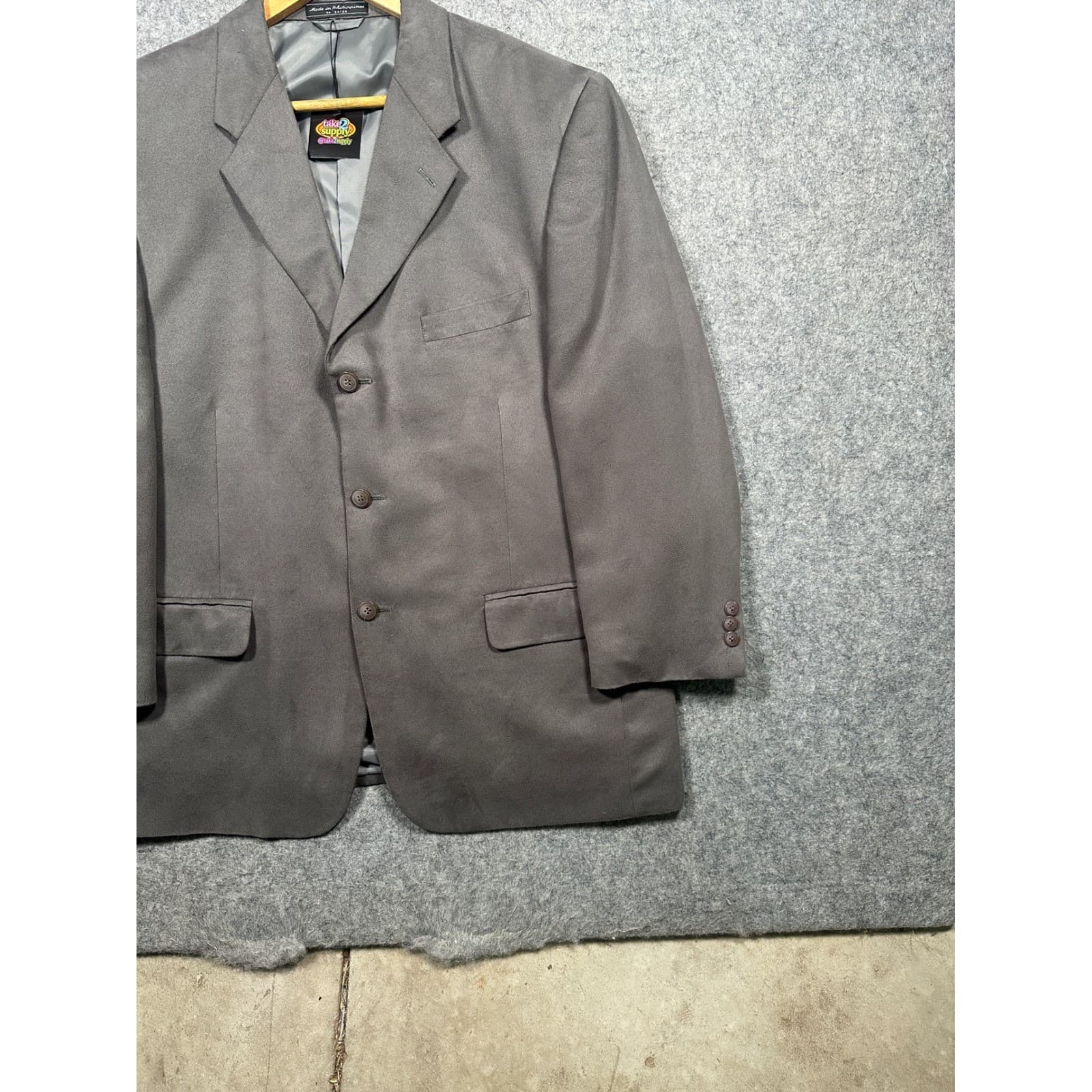 Jeffrey Banks SupraSuede Grey 3-Button Blazer Sport Coat Mens Size 44S - Thumbnail 6