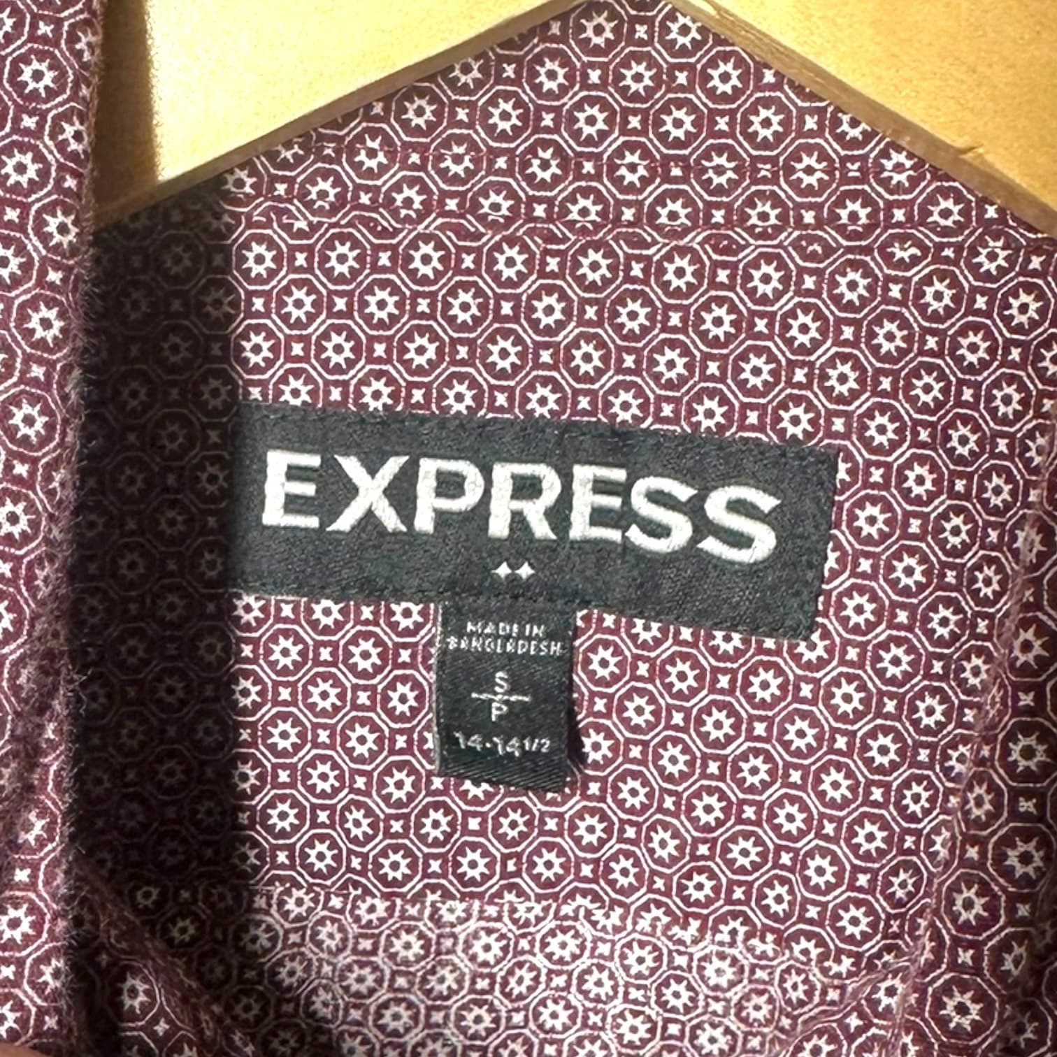Express Men's Size Small Maroon Geometric Pattern Long Sleeve Button-Up Shirt - Thumbnail 6
