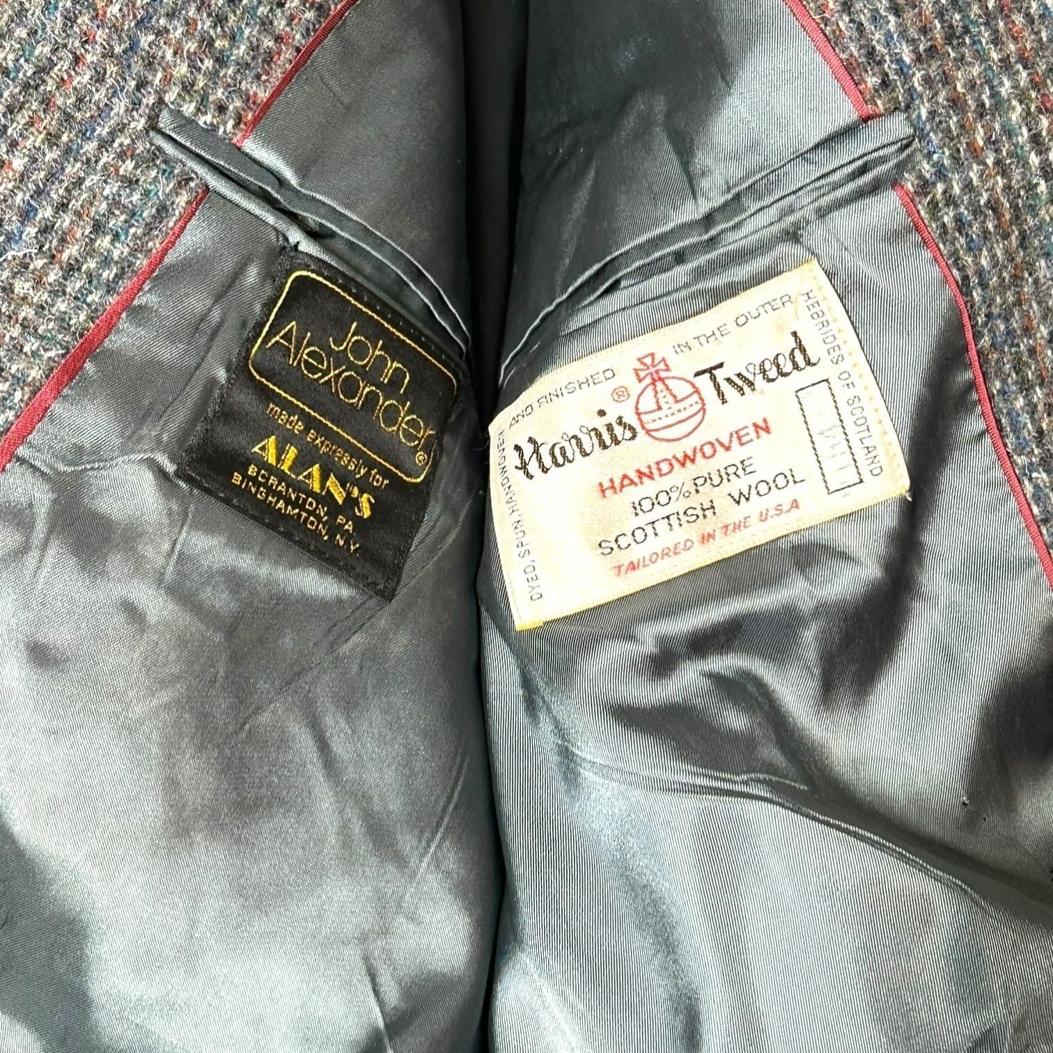 John Alexander Harris Tweed Blazer Mens 44R Gray Blue Wool Sport Coat - Thumbnail 7