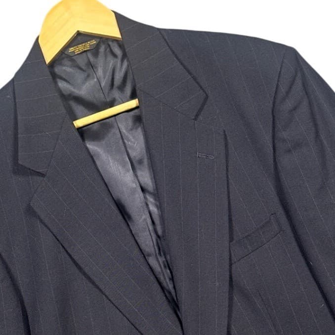 Tom James Men's 44R Investment Collection Navy Blue Pinstripe 100% Wool Blazer - Thumbnail 4