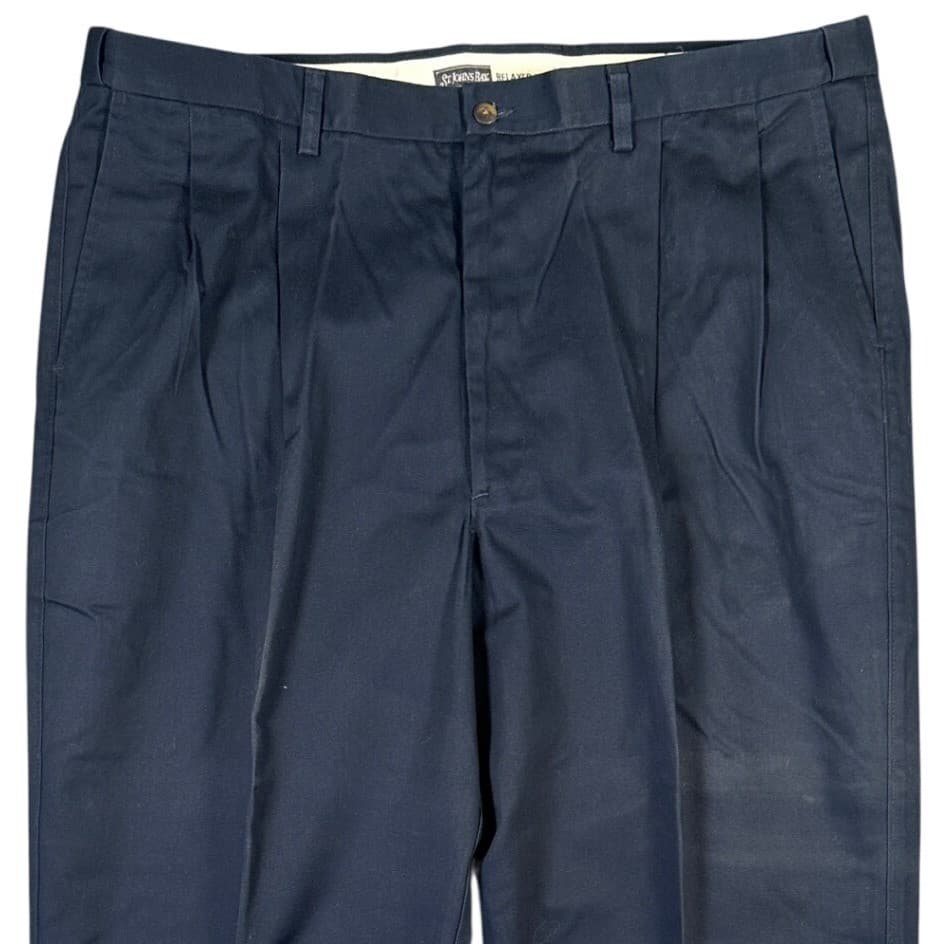 St Johns Bay Chinos Mens Size 44 Navy Blue Relaxed Fit Pleated Pants 43x32 - Thumbnail 2