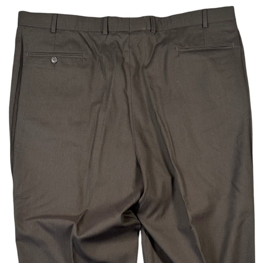 Alan Flusser Dress Pants Mens 42x33 Brown Wool Pleated Straight Leg Trousers - Thumbnail 4
