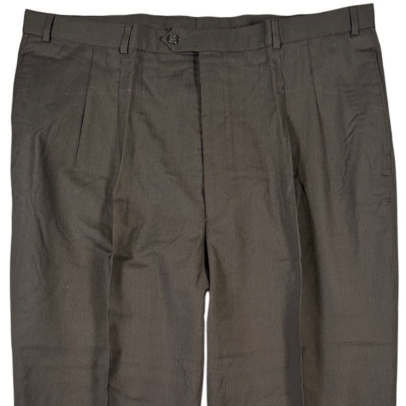 Alan Flusser Dress Pants Mens 42x33 Brown Wool Pleated Straight Leg Trousers - Thumbnail 3