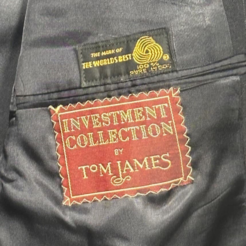 Tom James Men's 44R Investment Collection Navy Blue Pinstripe 100% Wool Blazer - Thumbnail 7