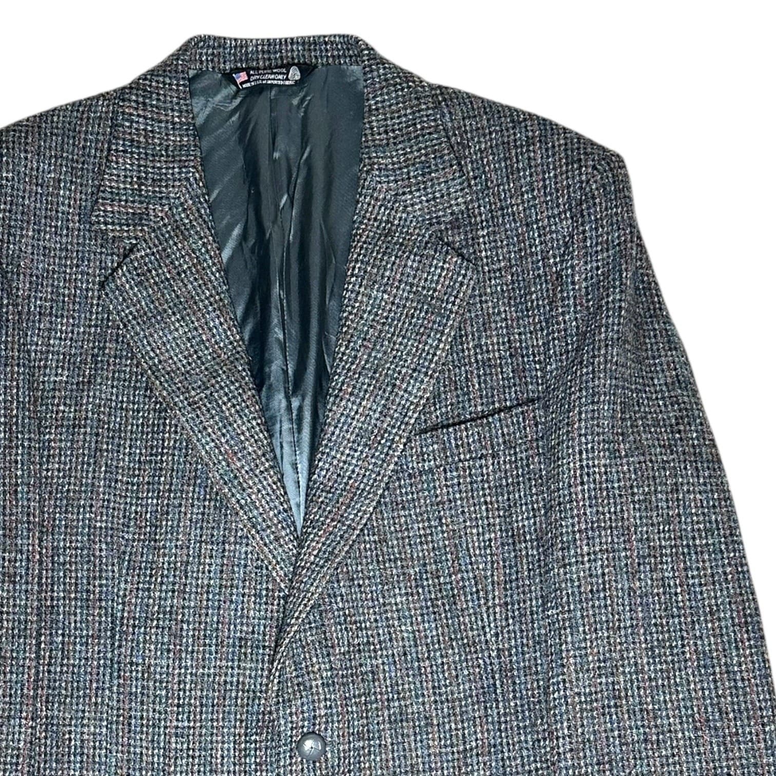 John Alexander Harris Tweed Blazer Mens 44R Gray Blue Wool Sport Coat - Thumbnail 4