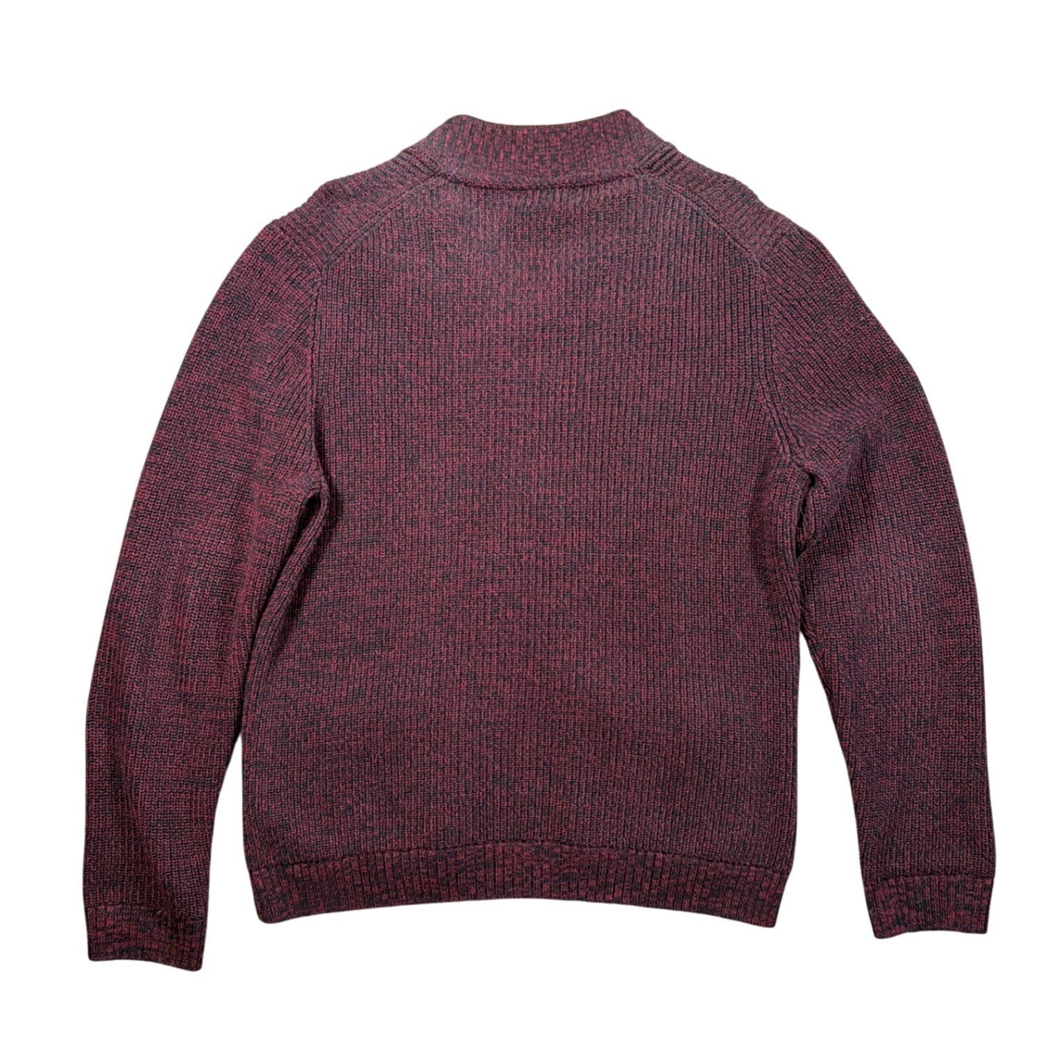Alfani Full Zip Cardigan Sweater Mens Large Burgundy Ribbed Knit 100% Cotton - Thumbnail 2