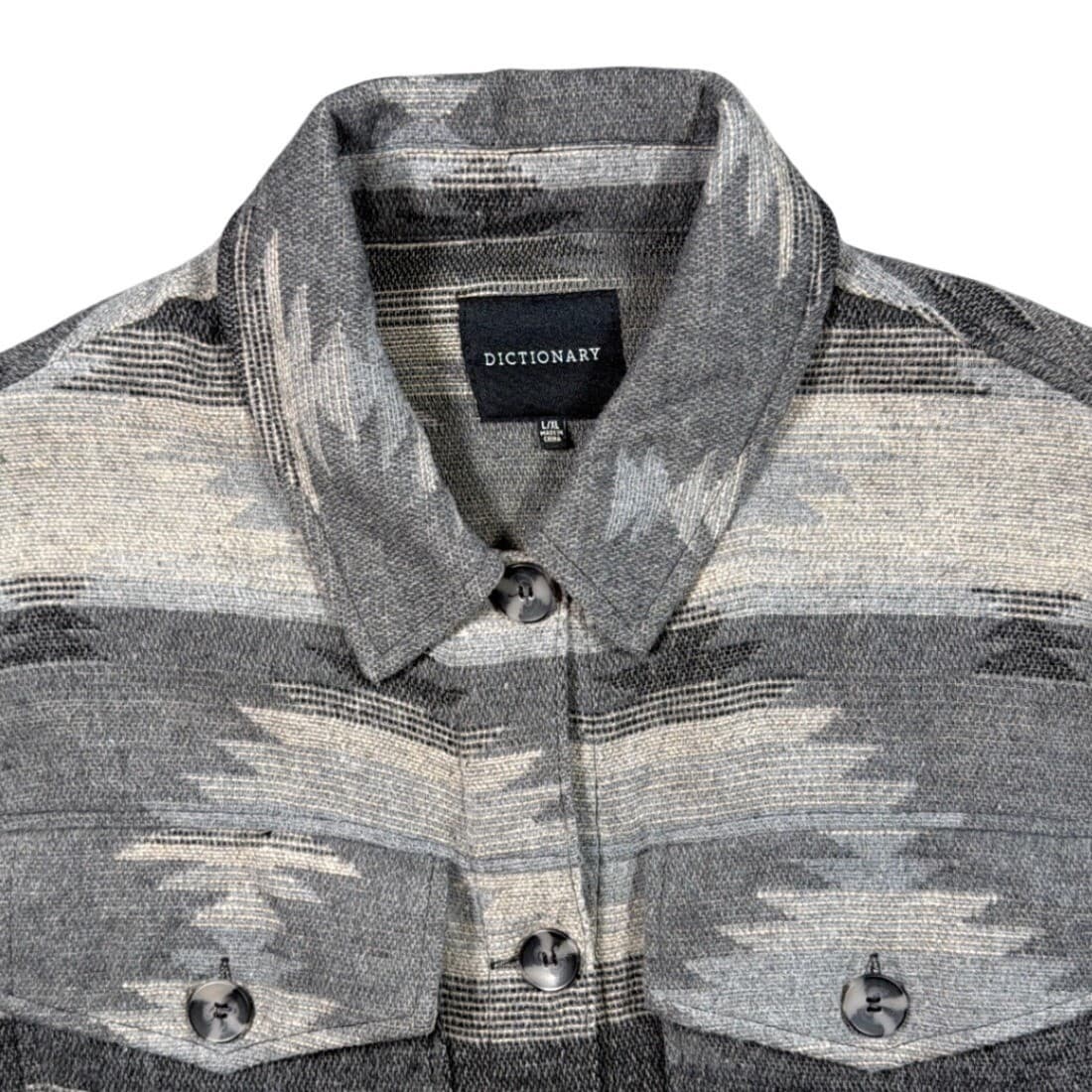 Dictionary Shacket Mens L/XL Gray Excellent Aztec Southwestern Pattern - Thumbnail 3