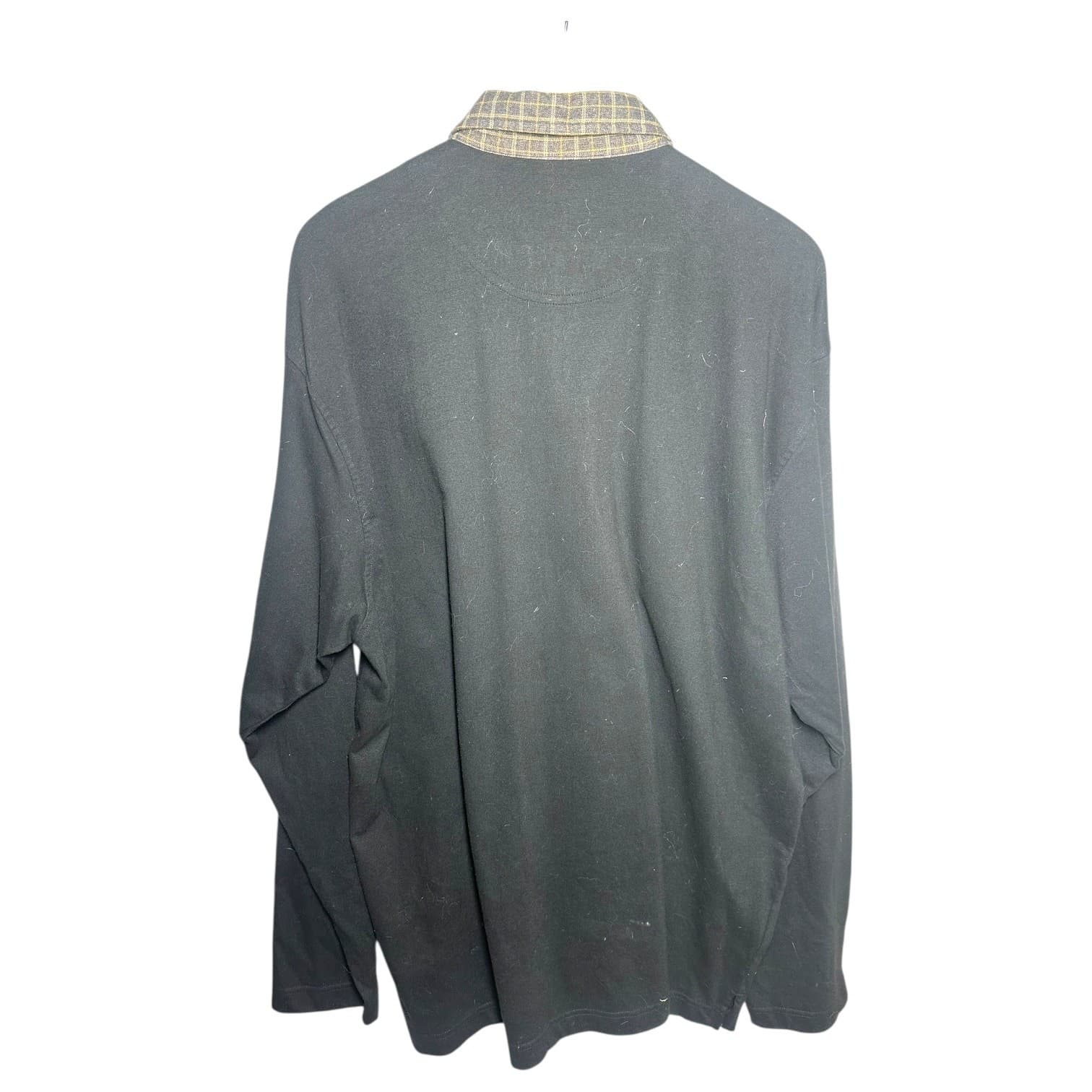 Harold Powell Men's Size XL Black Long Sleeve Polo Shirt Plaid Collar - Thumbnail 5