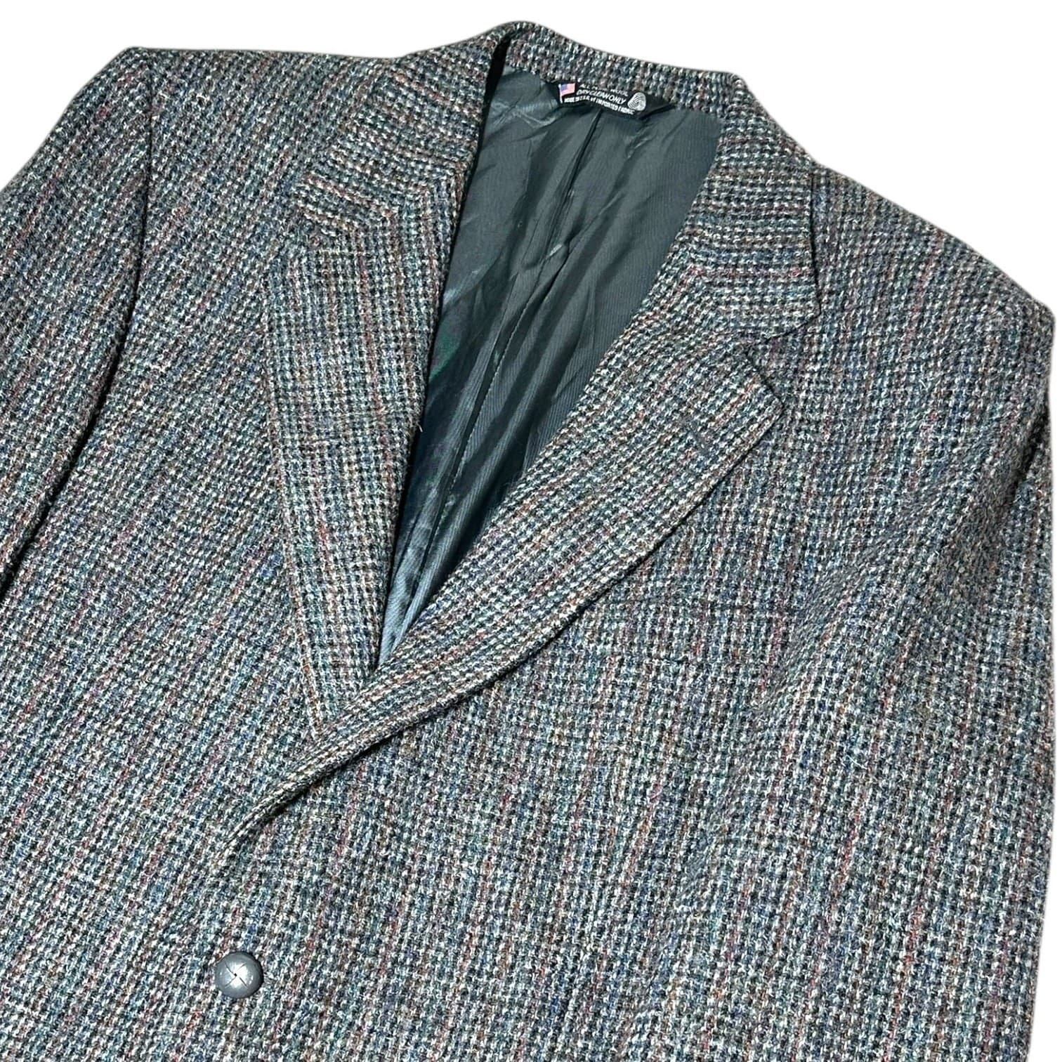 John Alexander Harris Tweed Blazer Mens 44R Gray Blue Wool Sport Coat - Thumbnail 5