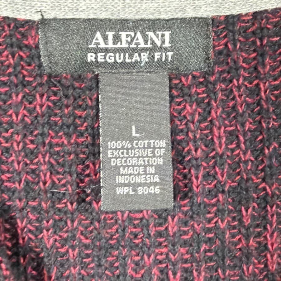 Alfani Full Zip Cardigan Sweater Mens Large Burgundy Ribbed Knit 100% Cotton - Thumbnail 7