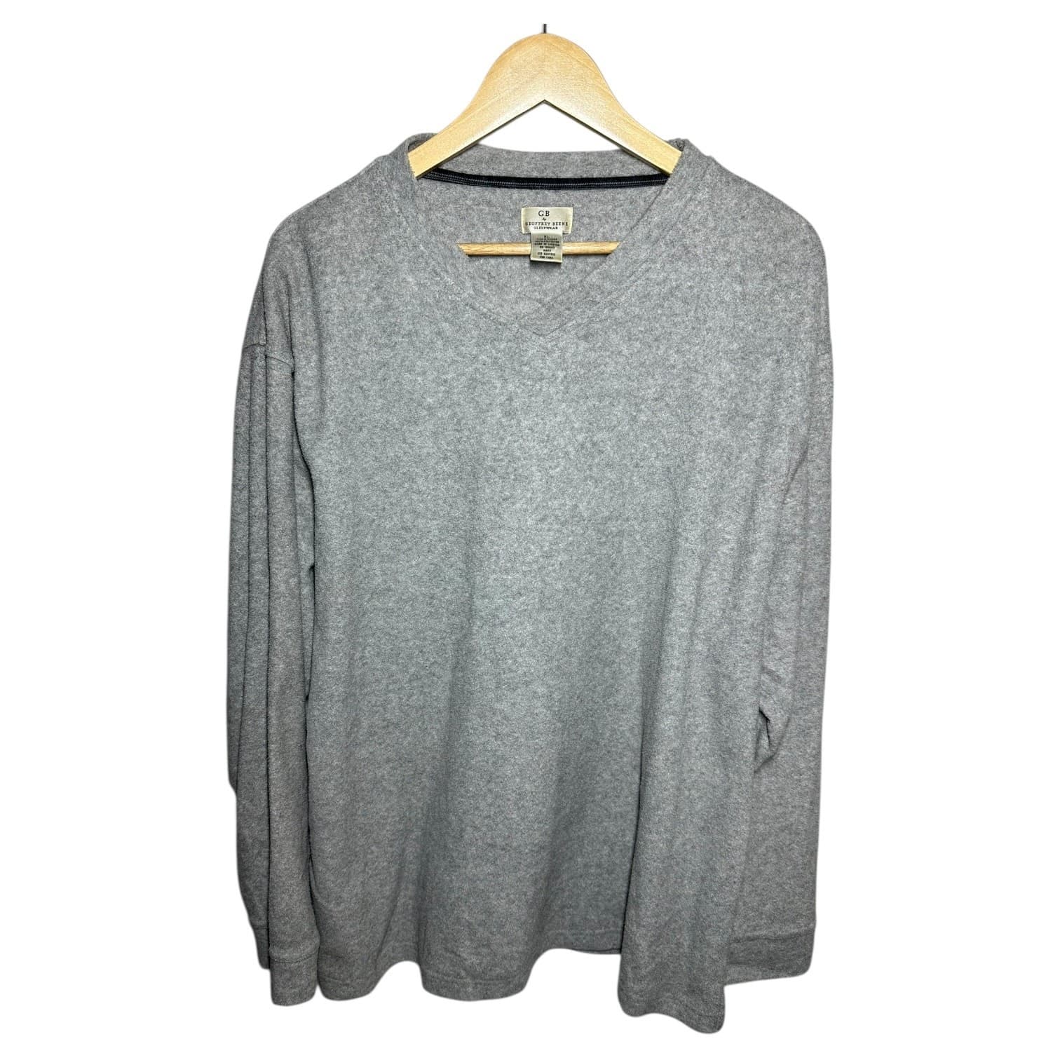Geoffrey Beene Size XL Men's Grey V-Neck Lounge Sleep Shirt Long Sleeve Top - Thumbnail 2