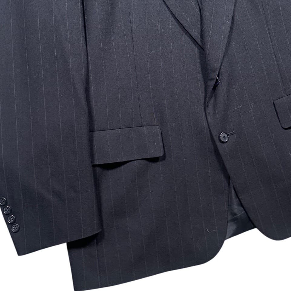 Tom James Men's 44R Investment Collection Navy Blue Pinstripe 100% Wool Blazer - Thumbnail 5