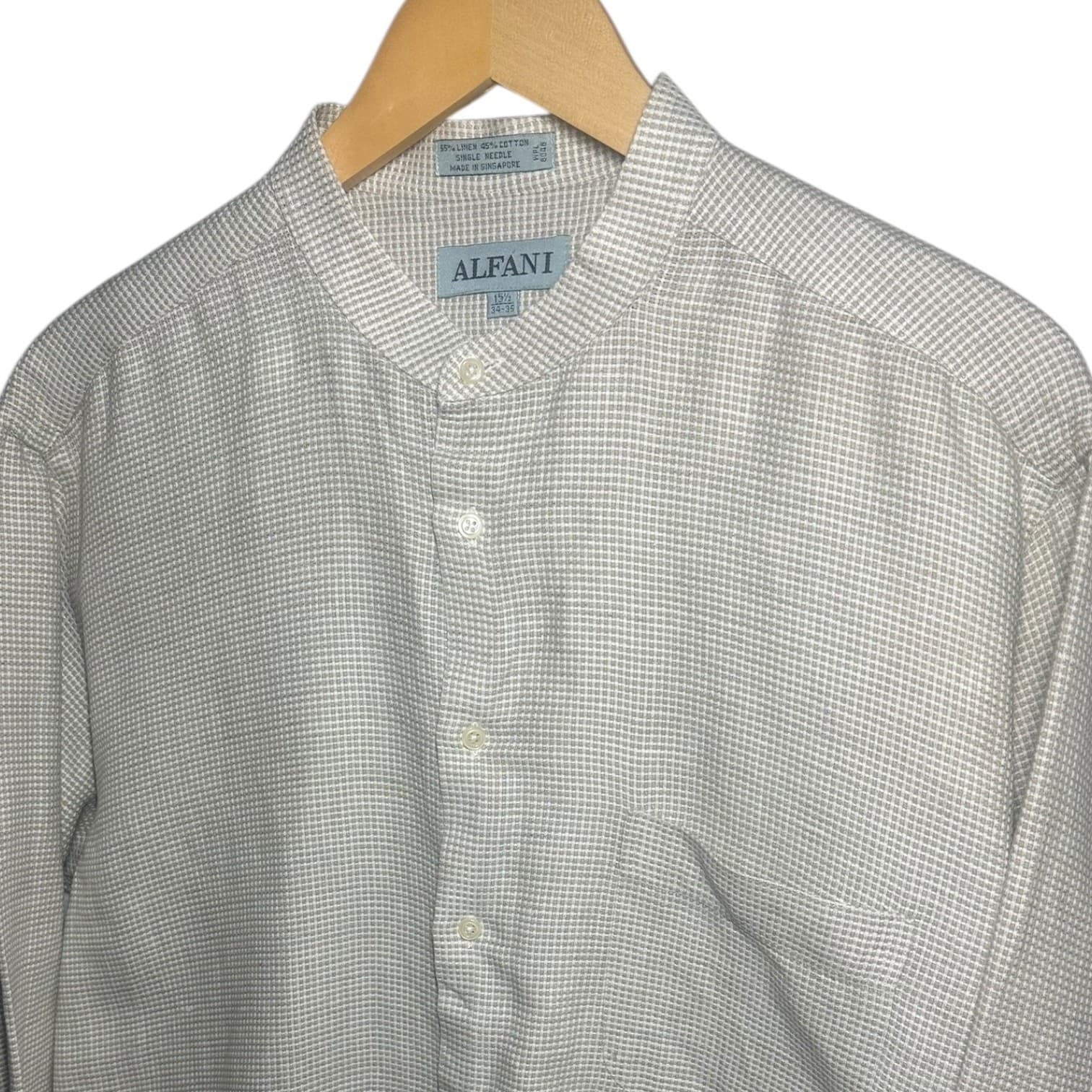 Alfani Men's Size Large Light Gray Linen Cotton Blend Collar Button Up Shirt - Thumbnail 3